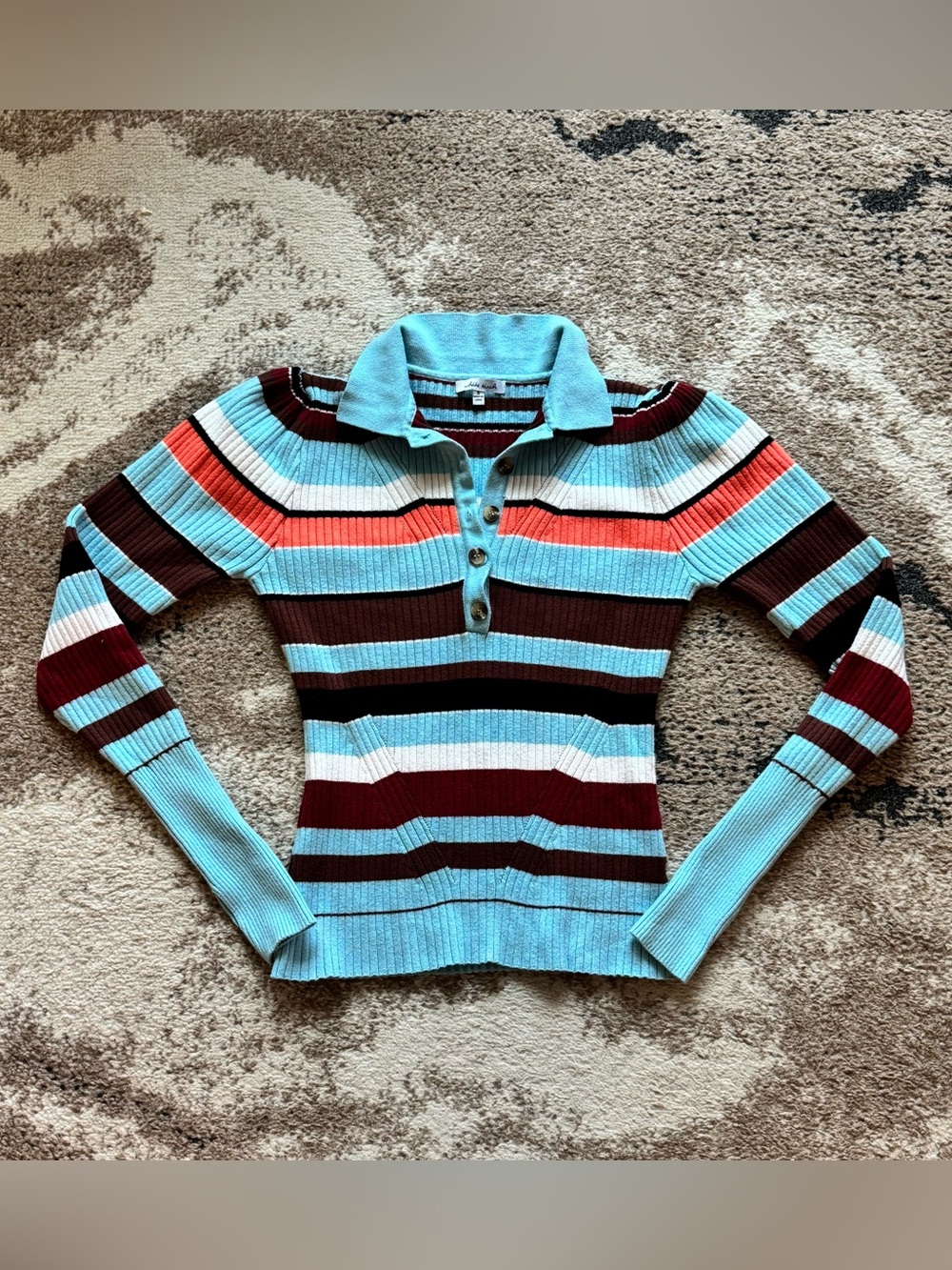 White Birch Striped Ribbed Polo Preppy Sweater